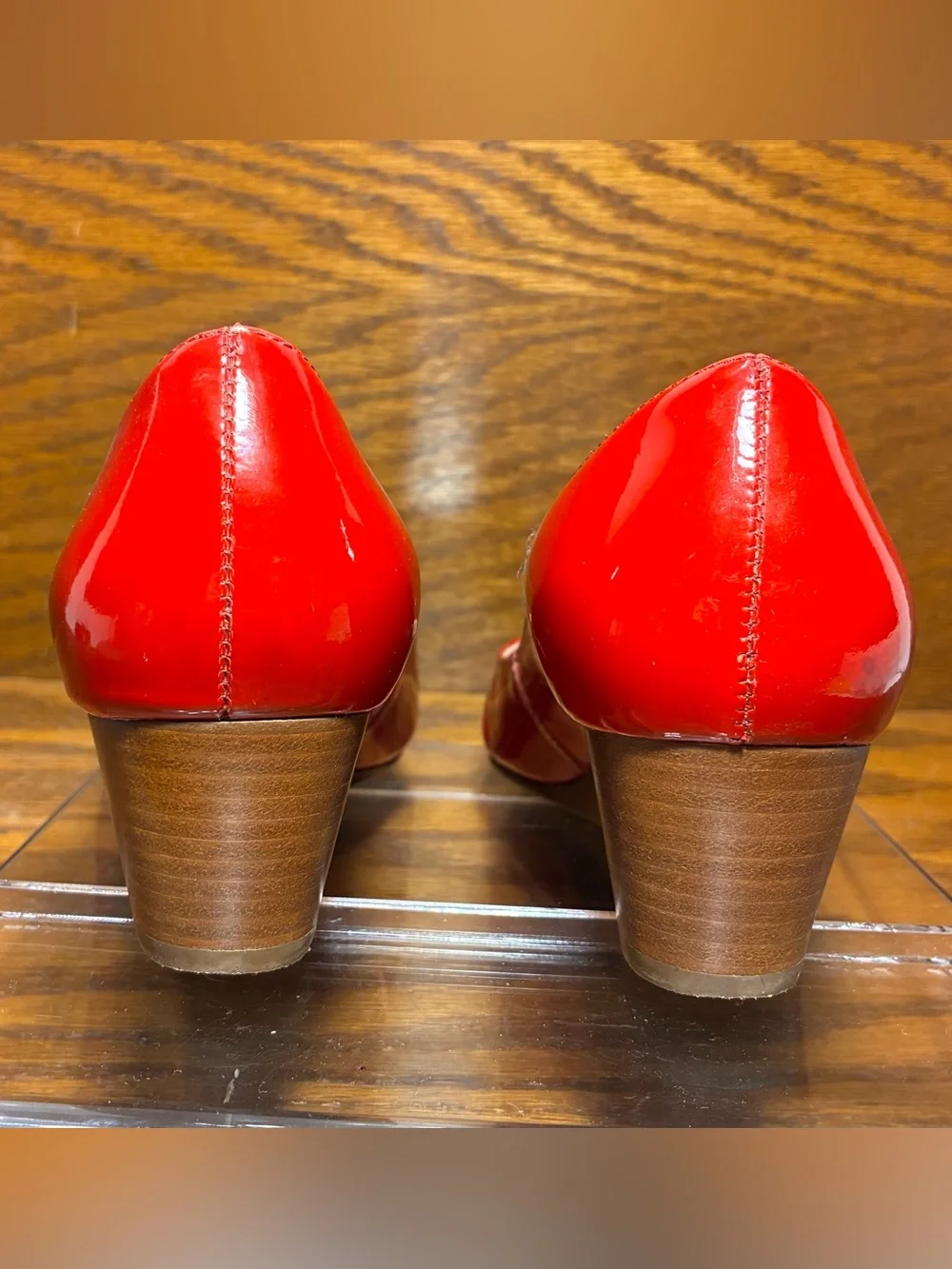 Boutique 58 Red Patent Leather Stacked Wedge Heels Made in Brazil Size 8